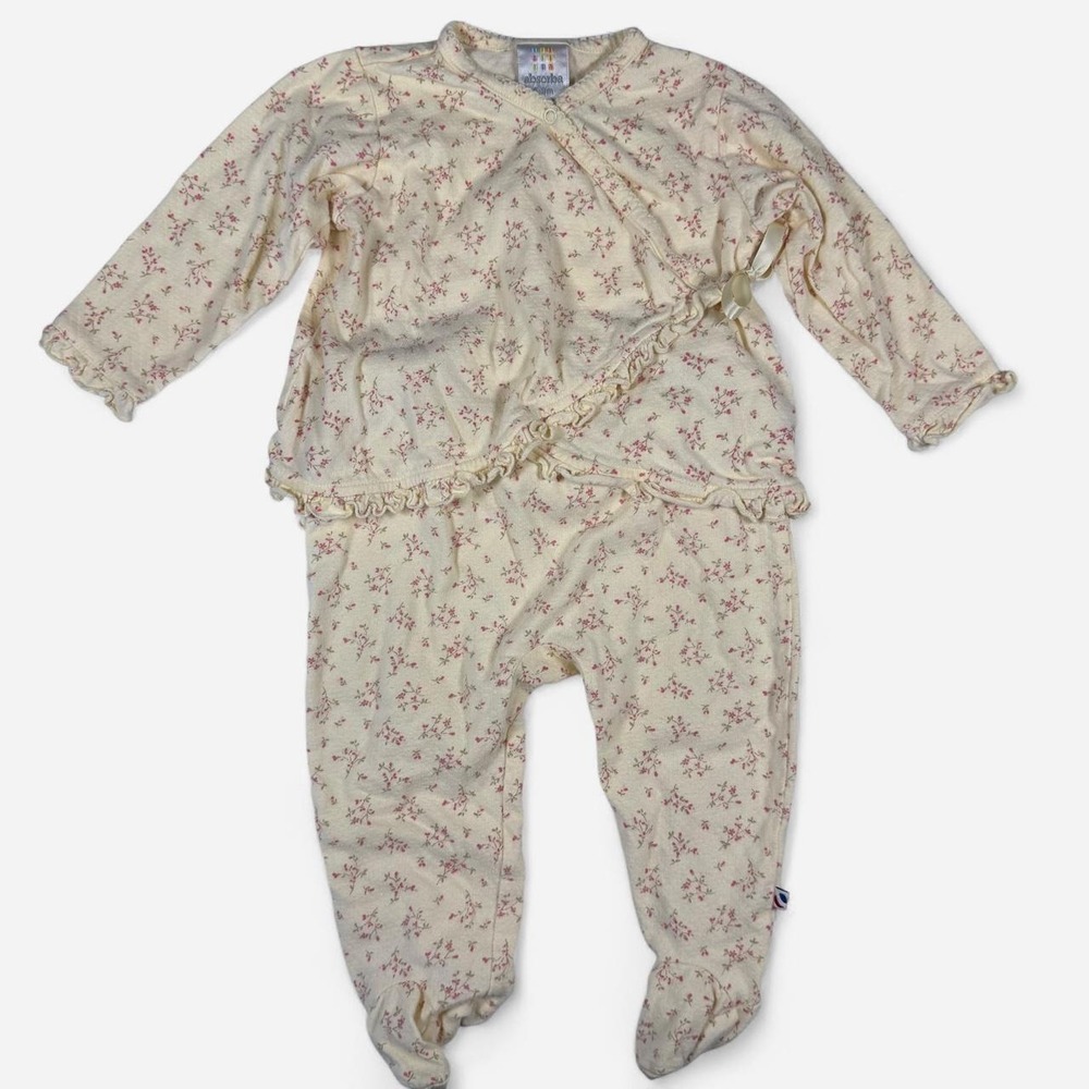 Absorba Vintage Baby Floral Wrap Top and Footed Pants Set 6-9 Months Cream Pink